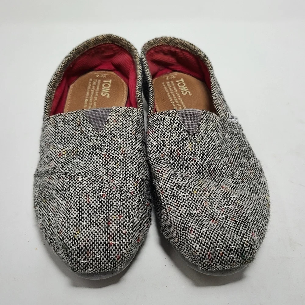 Toms Classic Silver Karsen Tweed Slip-On Shoes 7 - Picture 3 of 7